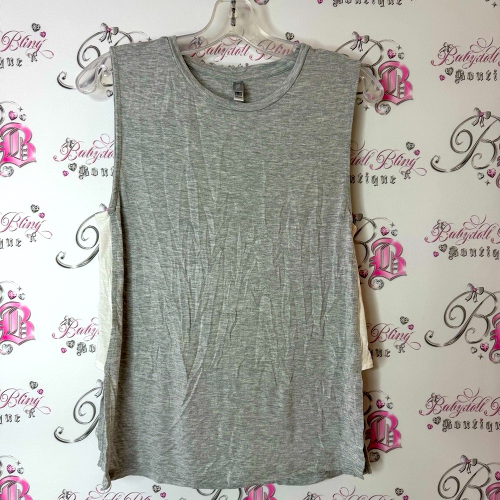 Miiyu tank top grey white side slits  Sleeveless Women's Top